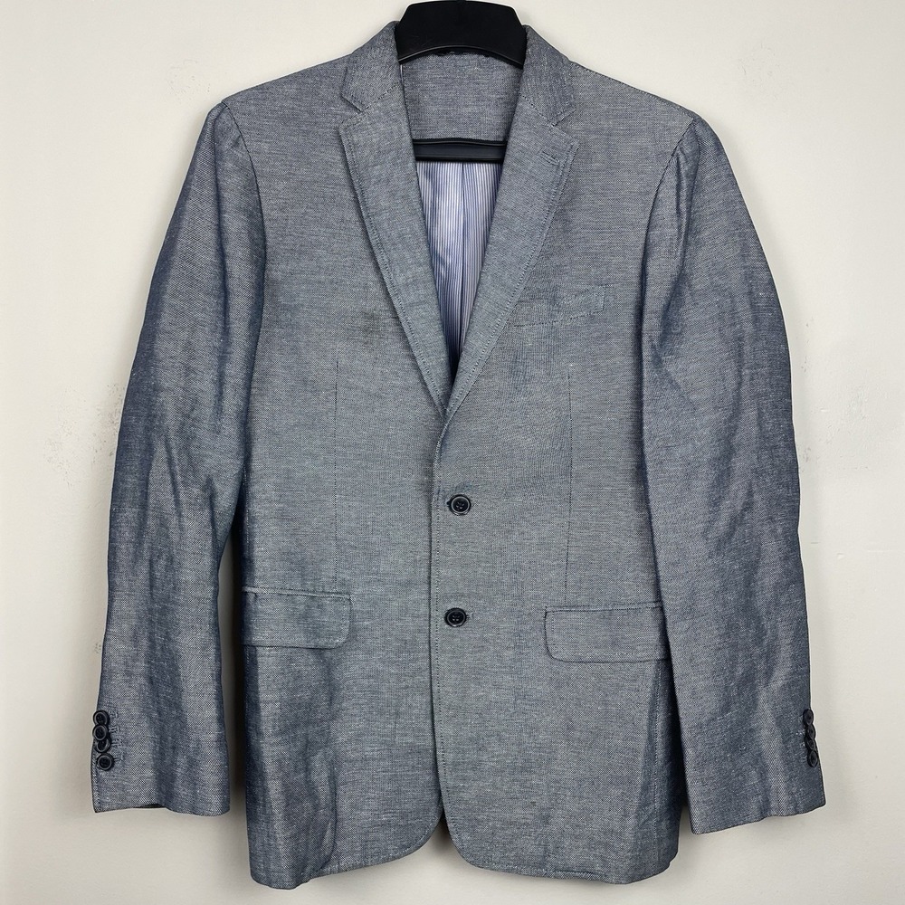 Banana Republic Blazer Mens 38R Gray Cotton Linen Blend Two Button Jacket‎